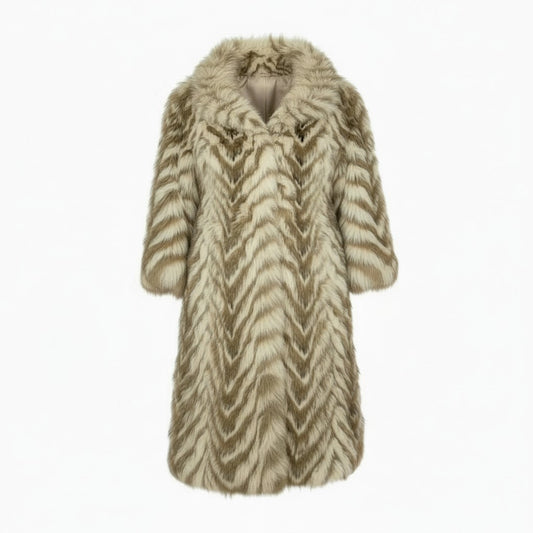 69L15 フォックスファー 超ロングコート 丈112cm ホワイト ブラウン サイズ11 最高級毛皮 FOX FUR レアデザイン リアルファーt18r