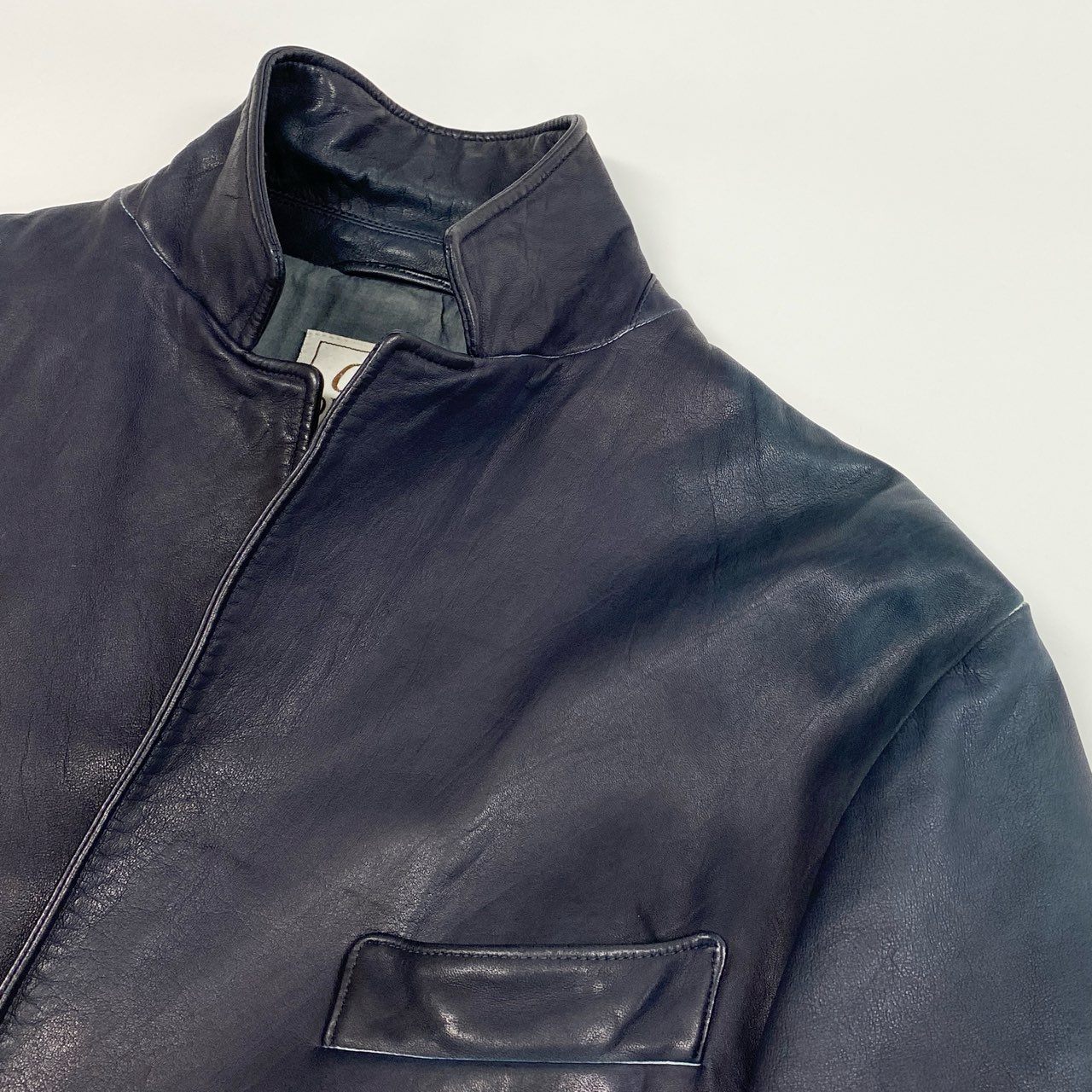 70a15 DENIM TOMORROWLAND デニム トゥモローランド 別注 ラムレザー テーラードジャケット M ネイビー 羊革 シープスキン イタリア製t18r