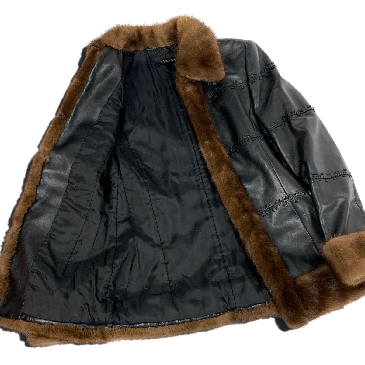 j1 ESCADA パステルミンクファー レザージャケット 毛皮ジャケット 36 ブラック ミンク レザーu02t