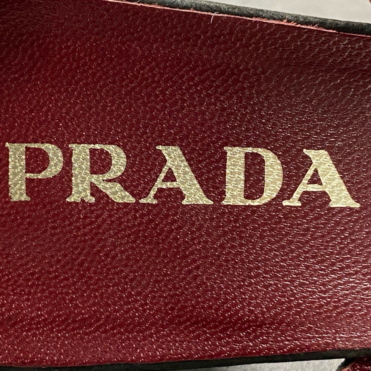 5f21 PRADA プラダ レース ミュールパンプス 35 ブラック レザー イタリア製 サンダル シューズ バックストラップ