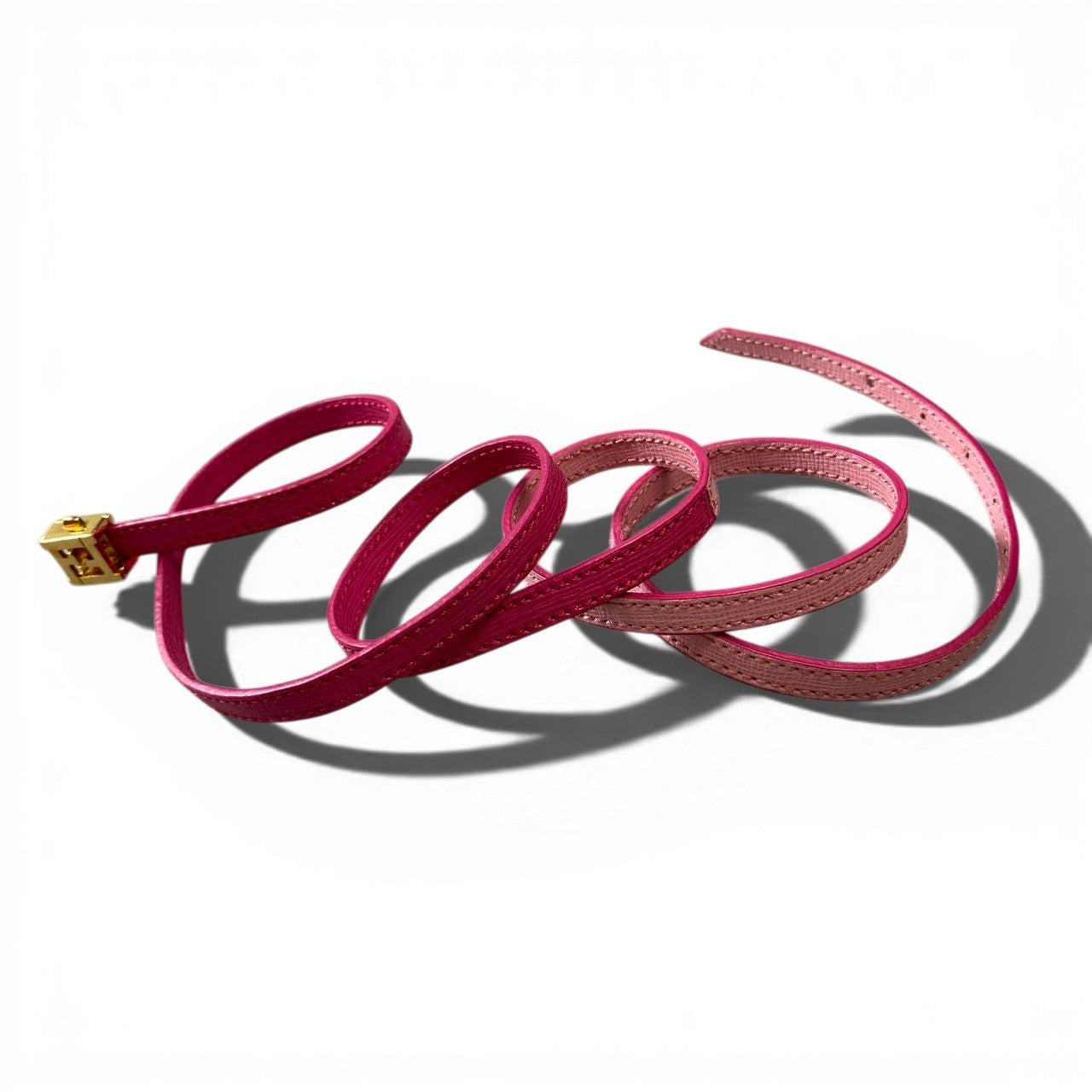 a6 FENDI フェンディ ネックレス チョーカー ブレスレット アクセサリー FFロゴ ピンク ゴールド レザー 本革 レディースk02i