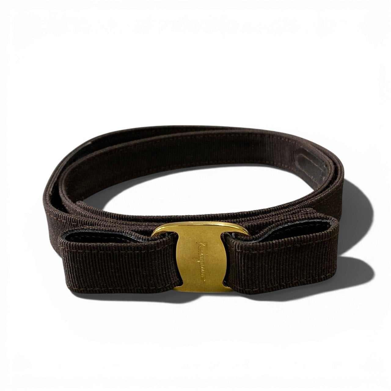 a6 Salvatore Ferragamo サルヴァトーレフェラガモ ヴァラリボン ベルト リボン イタリア製 6085 M ブラウン ゴールド レディースk02i