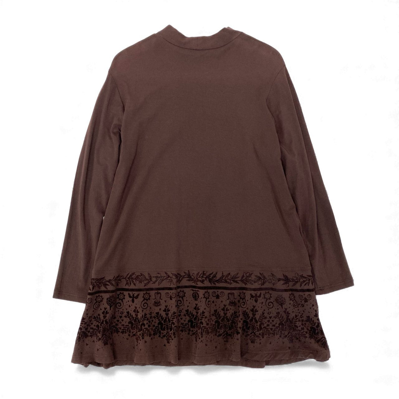 20Ⅼ2 TOKUKO 1er VOL トクコプルミエヴォル ロングスリーブワンピース チュニックワンピース モックネック ボタニカル柄 ストレッチ レディース 9 ブラウンu02t