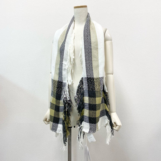 a5-3 定価￥42,900 SEEALL シーオール HANDLOOM STOLE FRINGES フリンジストール ST882 ホワイト グリーン マフラー