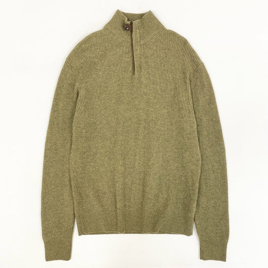 5i12 《美品》 Ermenegildo Zegna エルメネジルドゼニア ハイネック ニット セーター トップス レザーチンストラップ 48/S グリーン カシミヤ メンズu02t
