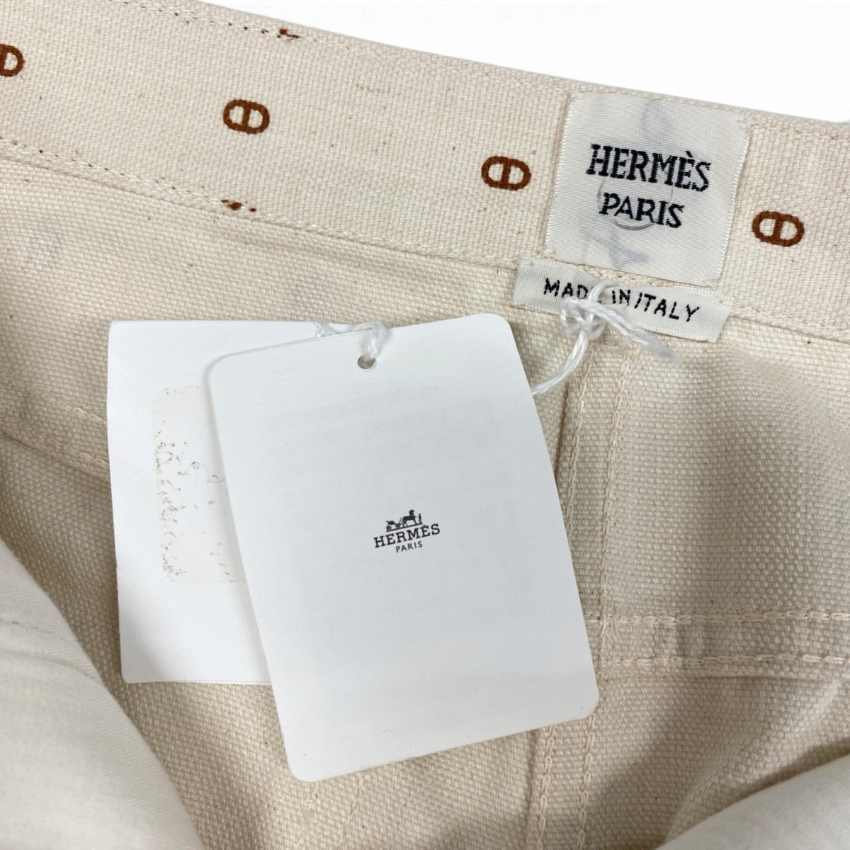 Ij15 【未使用タグ付】 Hermès エルメス シェーヌダンクル セリエボタン カラーパンツ サイズ34 アイボリー レディースo07t