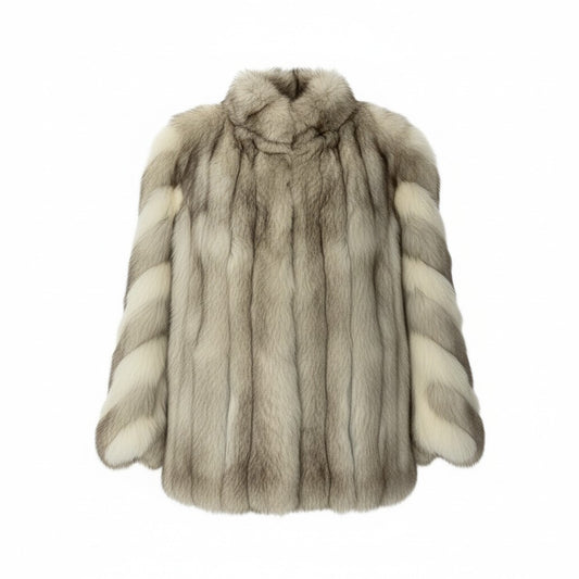 78a14 SAGA FOX サガフォックス 銀サガ 斜め段 極厚 ブルーフォックス コート サイズ10 ホワイト 最高級本毛皮 Fox Fur Coatt18r