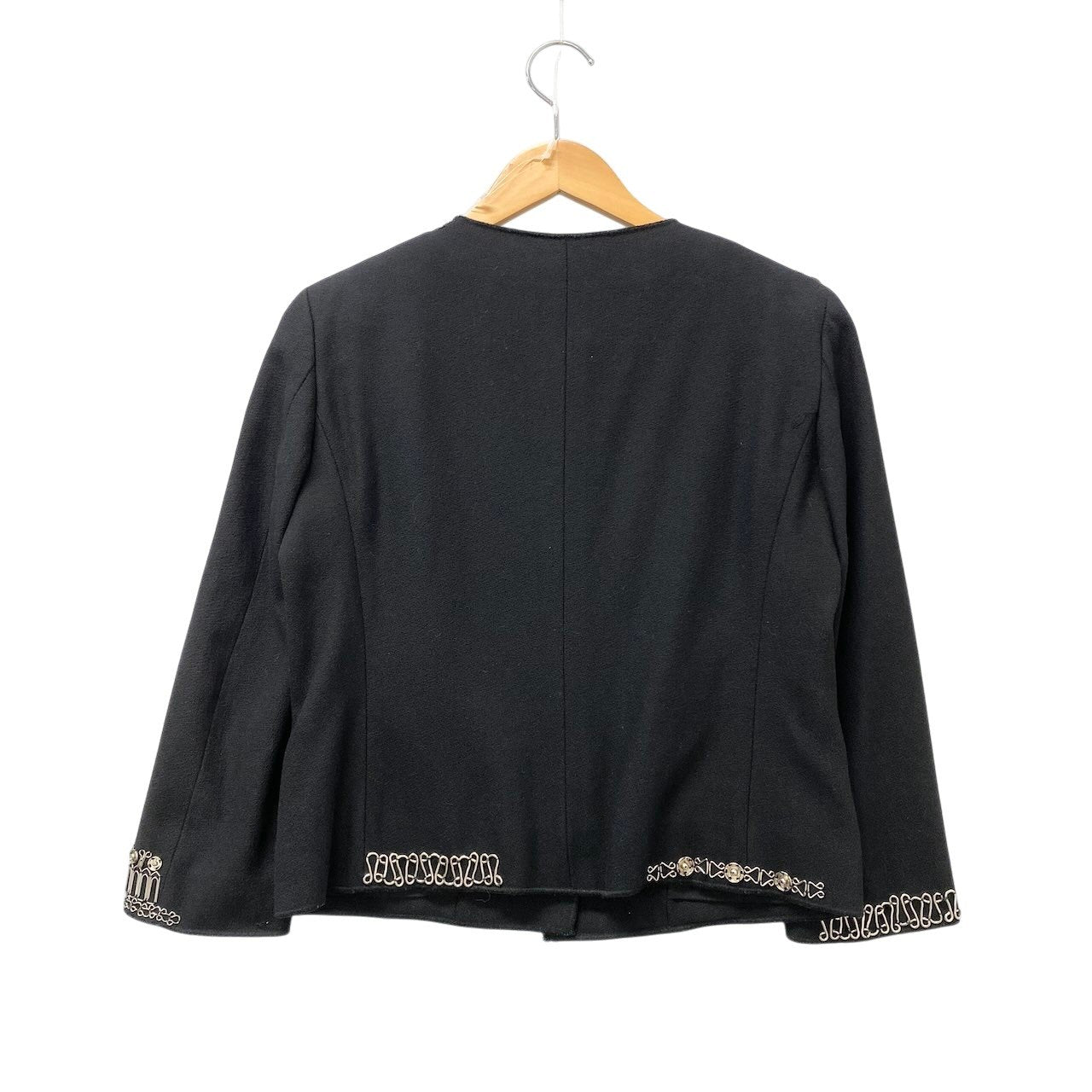 80e14 MOSCHINO モスキーノ ノーカラージャケット コットンジャケット 装飾ジャケット イタリア製 42サイズ ブラック コットン100％ レディース 女性用u02t