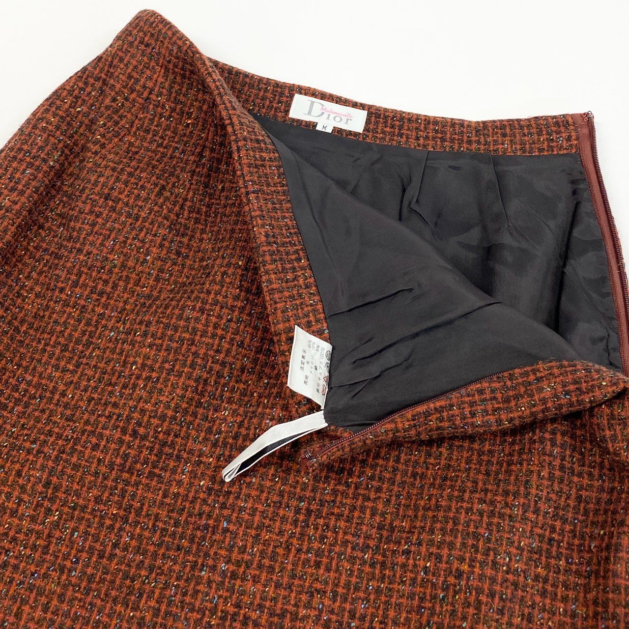 10a13 【美品】 Dior Mademoiselle ディオール マドモアゼル セットアップ スカートスーツ セレモニースーツ フォーマル ツイード生地 ダブルブレストジャケット レディース 女性用 Mサイズ ブラウン系u02t