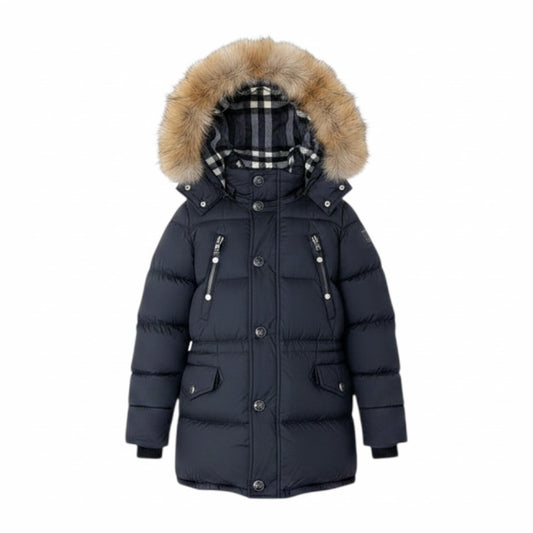 59f18 BURBERRY バーバリー ファー付 フーデッド ダウンコート 4059148 サイズ48 ブラック Down Coatt18r