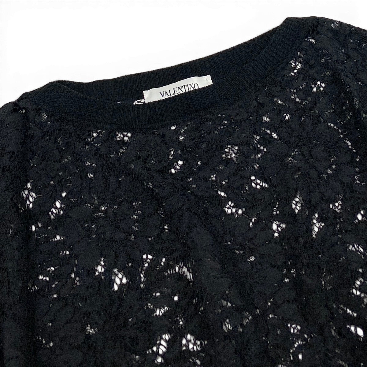 Eg23 VALENTINO 総レースカットソー ブラウス トップス イタリア製 Mサイズ ブラック コットン100％ レディース 女性用u02t