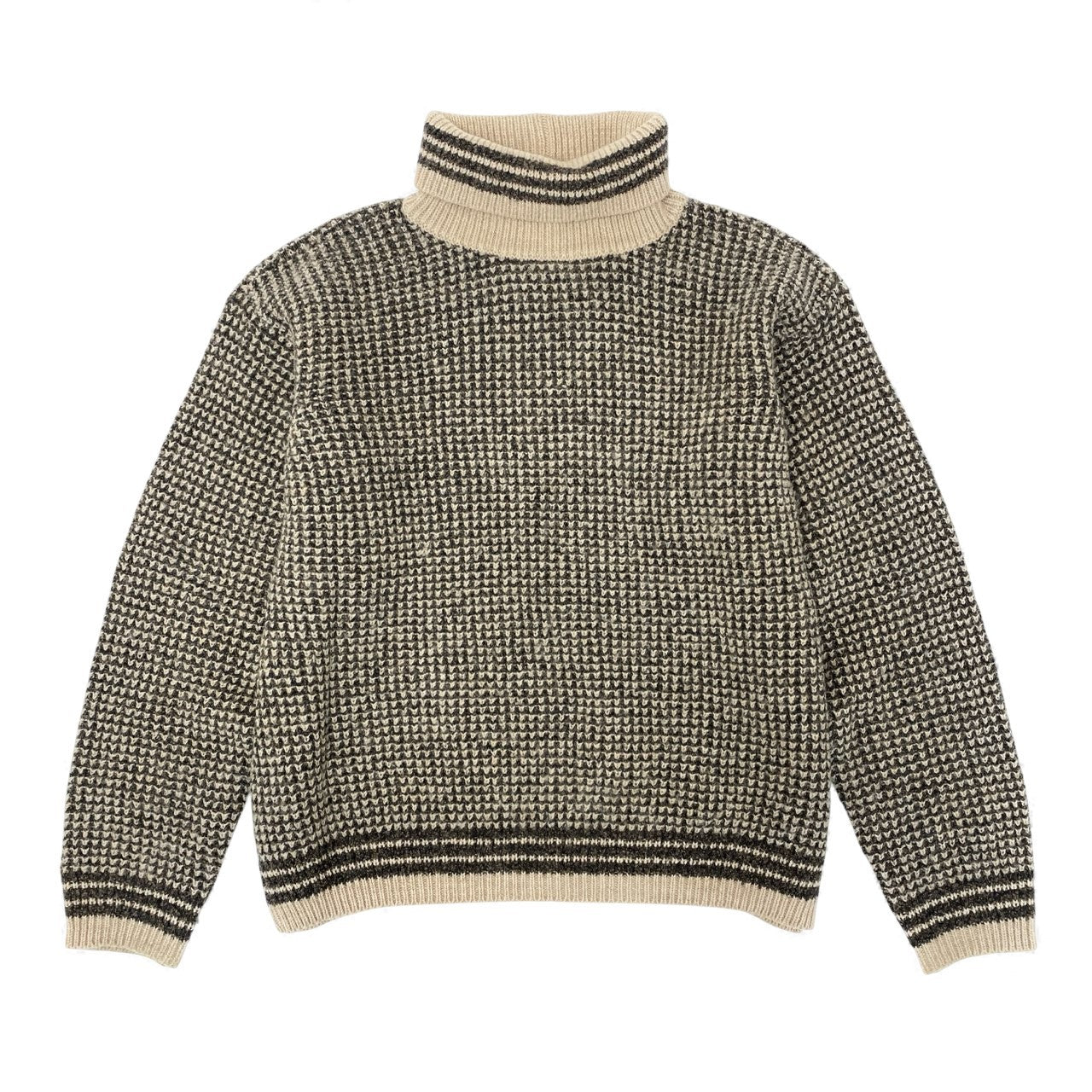 26L5 GIORGIO ARMANI ジョルジオアルマーニ 80s vintage ミドルゲージ ハイネックニットセーター ワイドシルエット短丈 サイズS ベージュ系 メンズ Archive 80sk02i