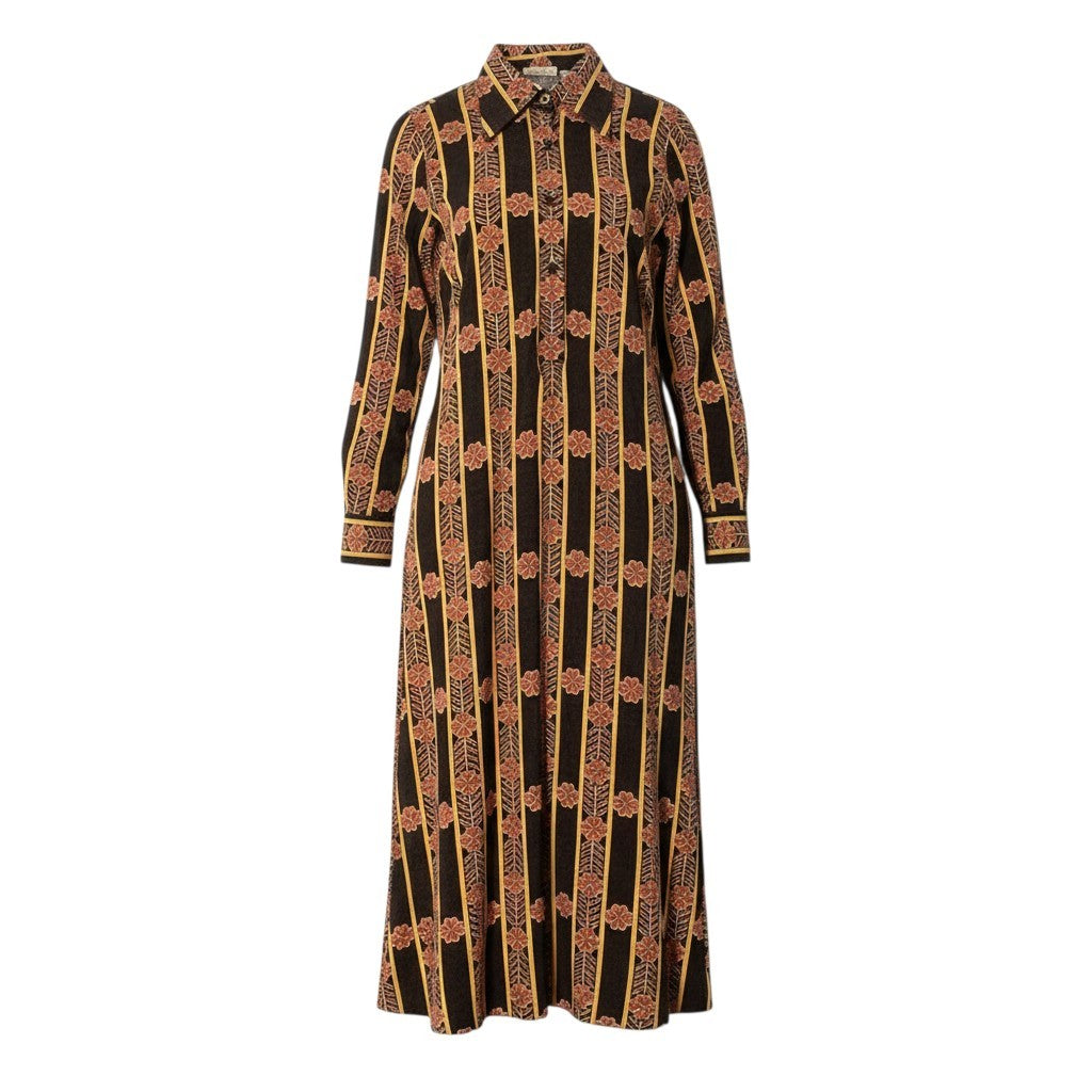 Aa15 【Vintage 70'S】CELINE ヴィンテージ セリーヌ 1970年代 総柄ニットワンピース 襟付きワンピース サイズ42 ブラウン系 レディース 女性用k02i