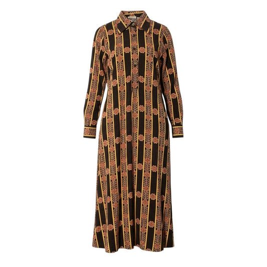 Aa15 【Vintage 70'S】CELINE ヴィンテージ セリーヌ 1970年代 総柄ニットワンピース 襟付きワンピース サイズ42 ブラウン系 レディース 女性用k02i