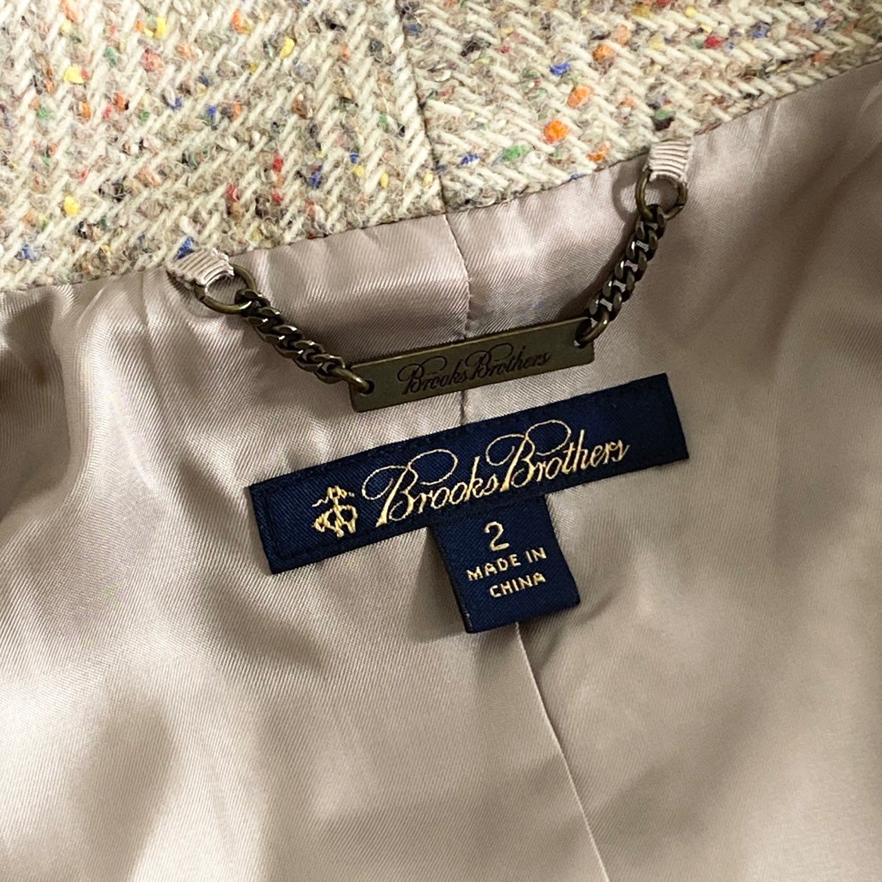 84h27 Brooks Brothers ブルックスブラザーズ ロングコート ツイードコート ベルテッドコート サイズ2 アイボリー レディース