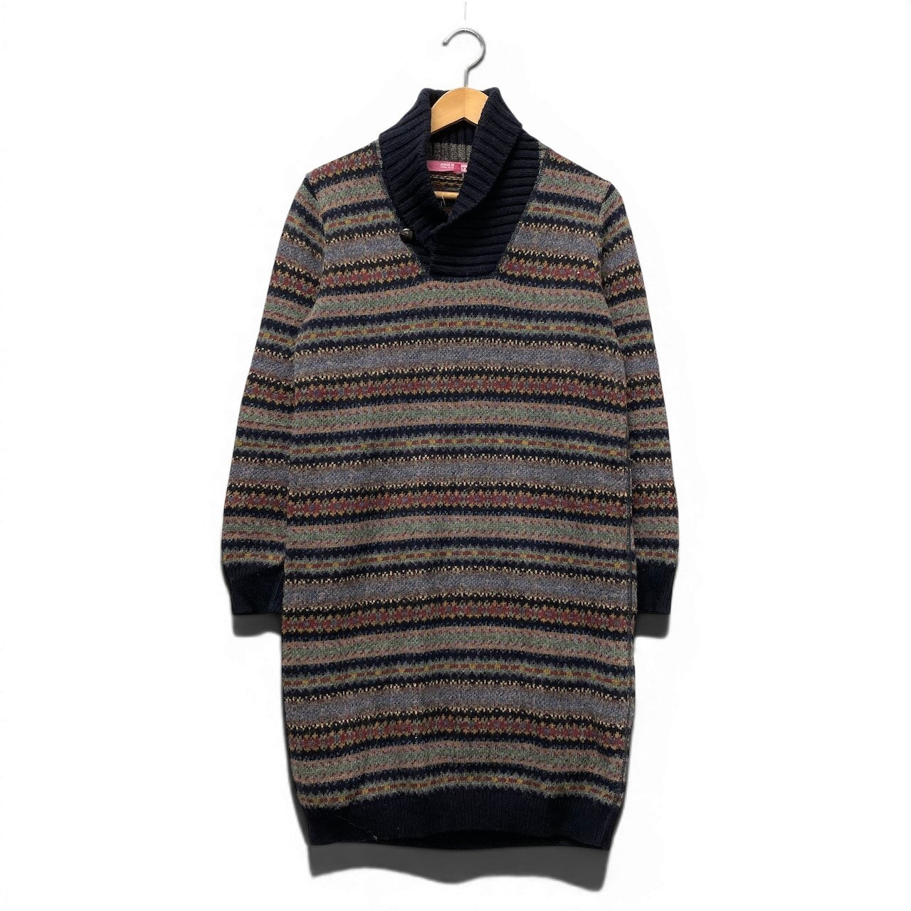 73e18 JUNYA WATANABE COMME des GARCONS ジュンヤワタナベ コムデギャルソン AD2012 ロングスリーブニットワンピース エルボーパッチ 総柄 Mサイズ マルチカラー ウール100％ レディース 女性用u02t