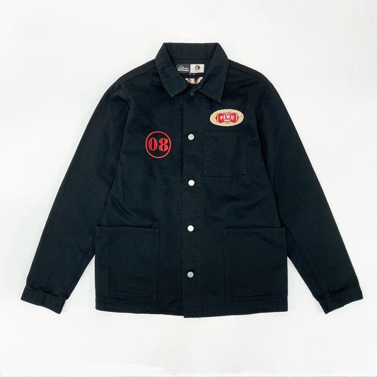 14j10 PAWN NOMADS パウン シャツジャケット カバーオール ワークジャケット ワッペン Lサイズ ブラック メンズo07t