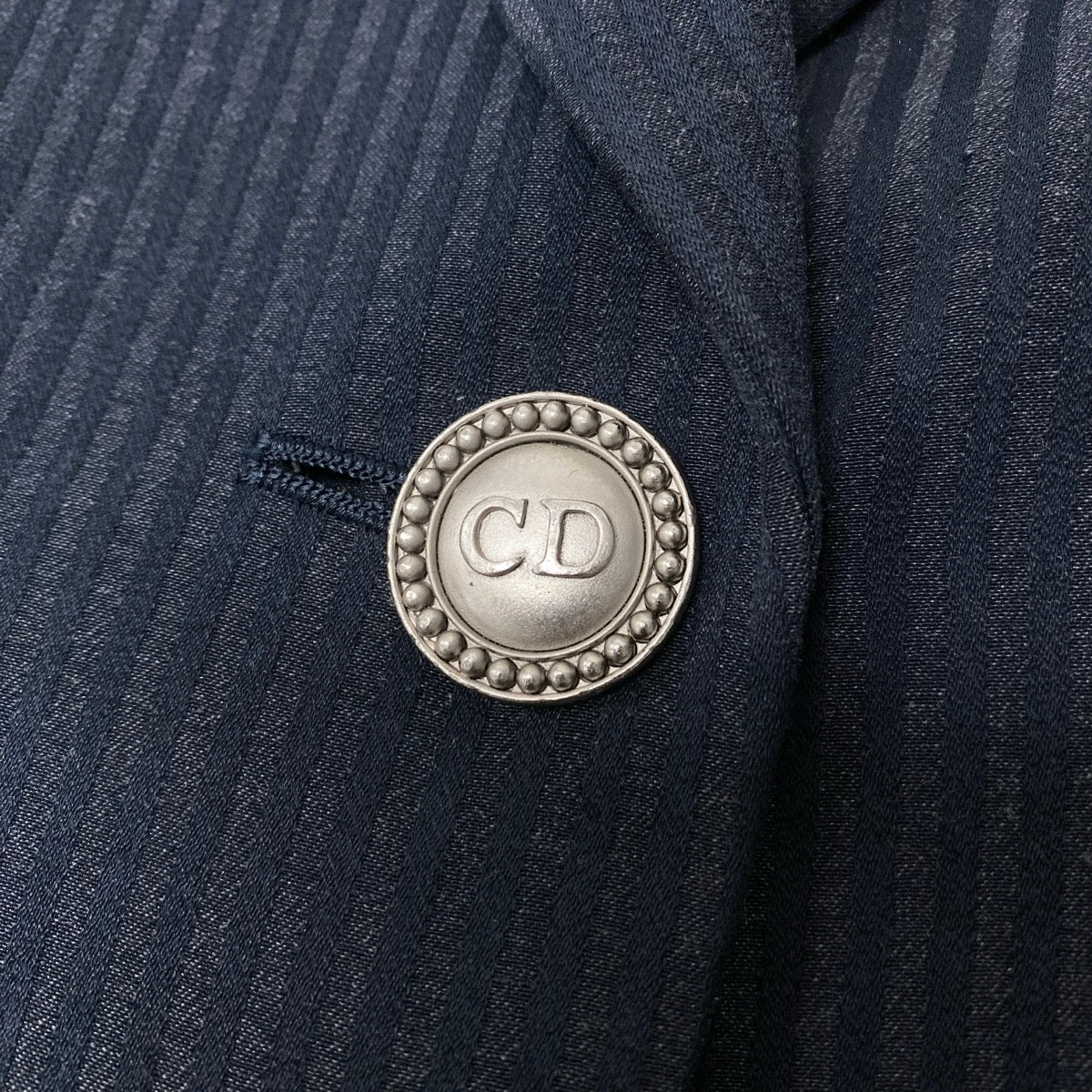 Eh10 Christian Dior クリスチャンディオール テーラードジャケット ロゴボタン ストライプ柄 ネイビー レディースo07t