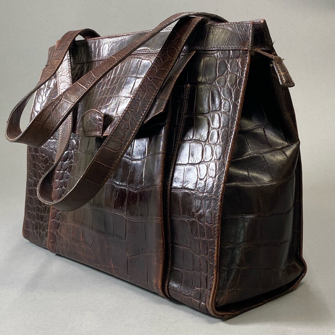 Aj3 Mulberry マルベリー クロコ型押し レザートートバッグ ブラウン 本革 ワンショルダー 英国製 鞄 カバンt18r