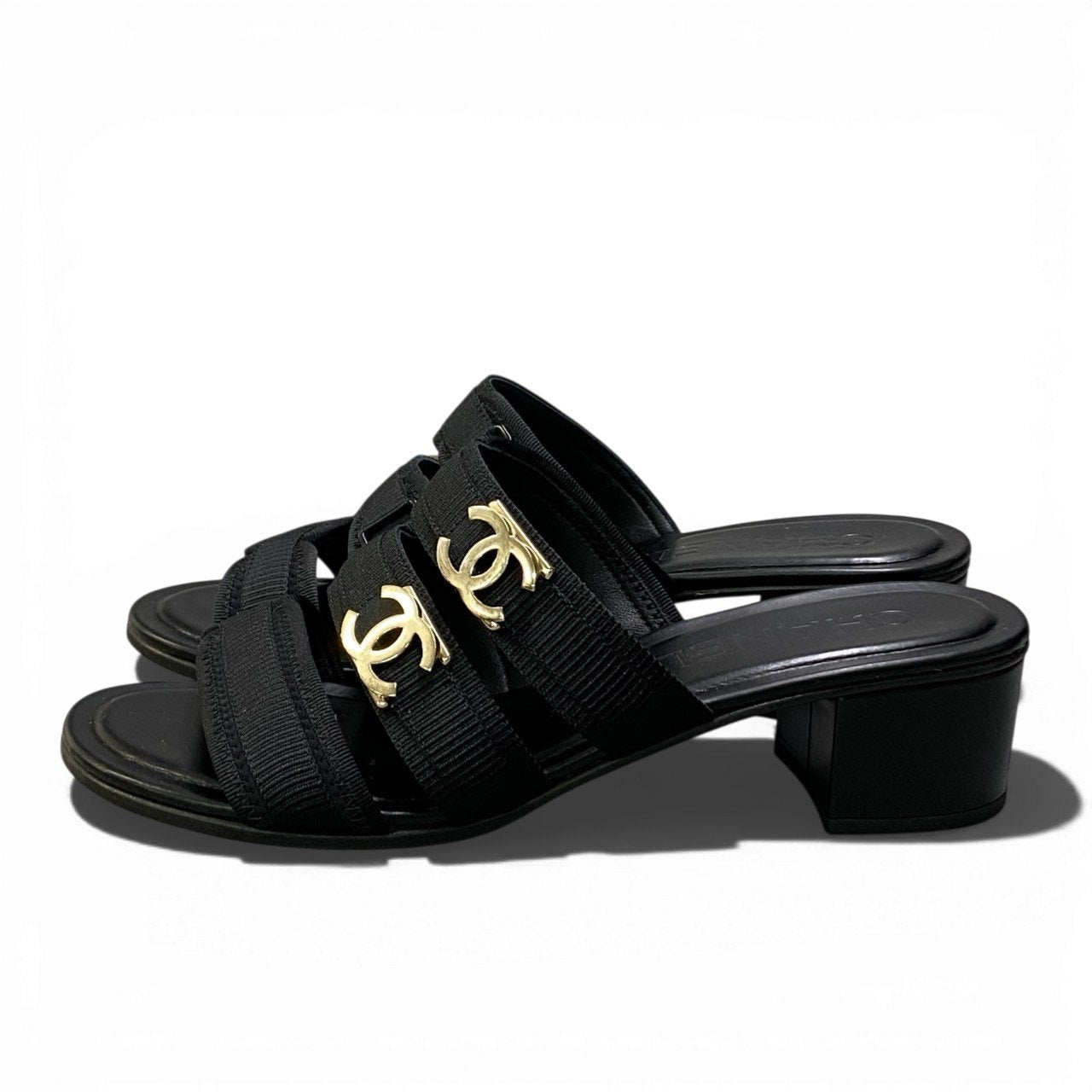 c4 CHANEL シャネル G39895 ココマーク チャンキーヒール サンダル サイズ37 1/2C ブラック レディース シューズ 靴ta1