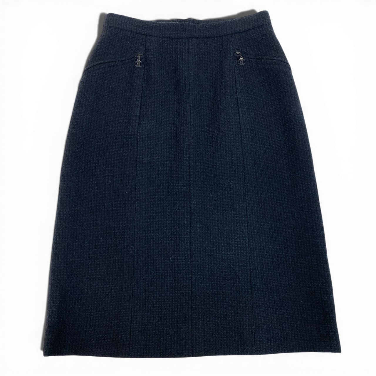 b23 CHANEL シャネル 2002年 02A P19755 ラインストーン ココマーク付き ツイードスカート サイズ38 ブラック レディースk02i