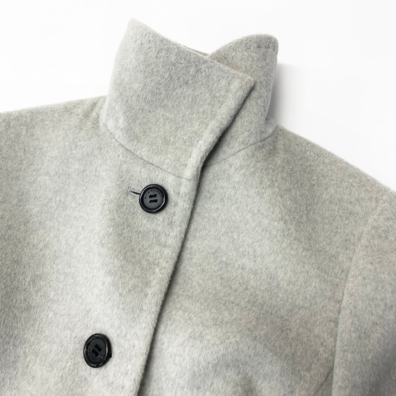 23e7 BURBERRY LONDON バーバリー ステンカラーコート ミドル丈 ウエストベルト付 ウールアンゴラ混 アウター サイズ38 グレー レディース 女性服u02t
