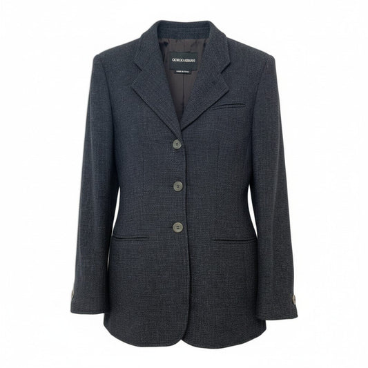 61i14 GIORGIO ARMANI ジョルジオアルマーニ テーラードジャケット  ツイードジャケット イタリア製 38サイズ ブラック レディース 女性用u02t