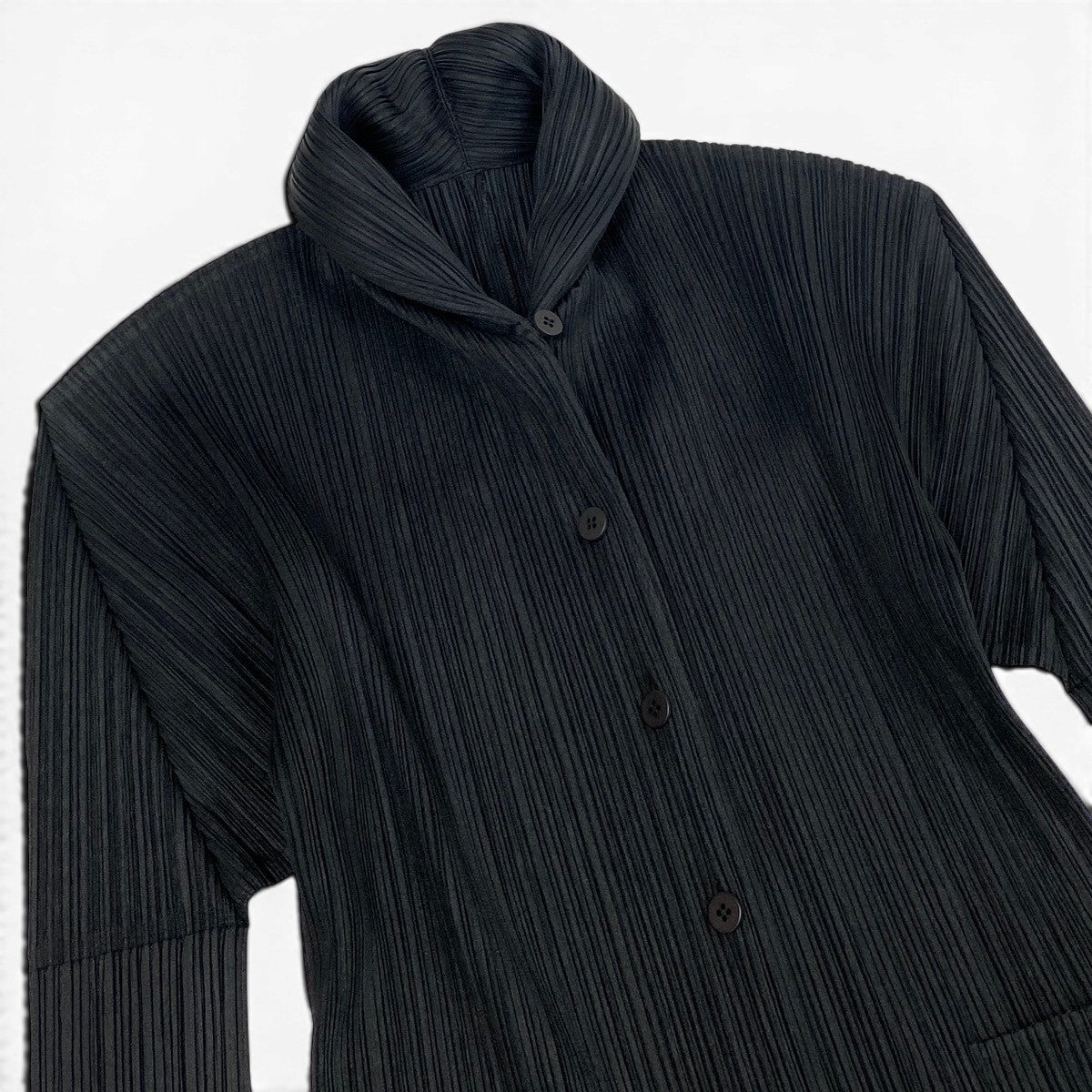 Ag10 【美品】 PLEATS PLEASE プリーツプリーズ ショールカラー ロングカーディガン サイズ3 ブラック ポリエステル100％ レディースt18r