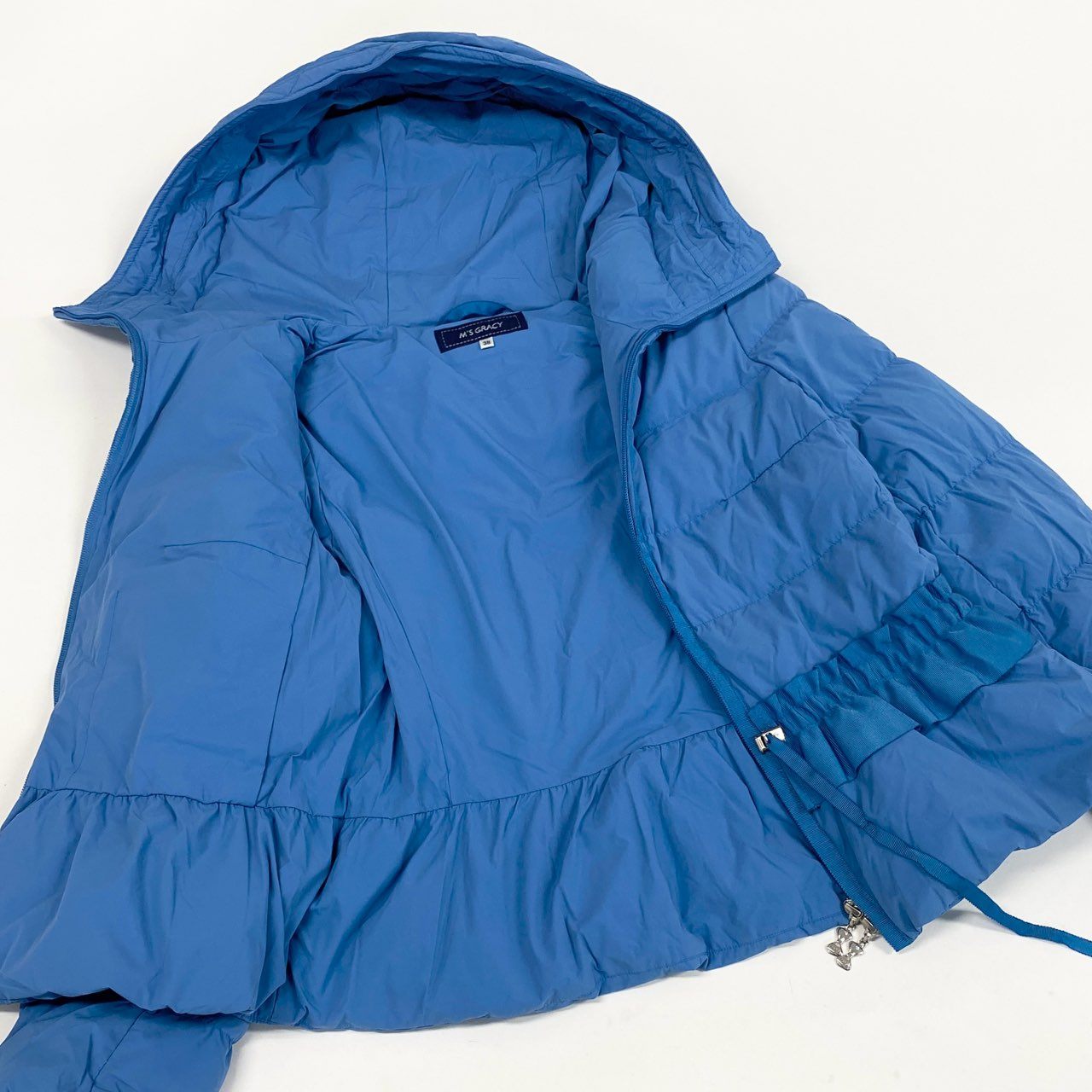 12L15 M‘S GRACY エムズグレイシー ペプラムショートダウンジャケット ショート丈 アウター 38 ブルー レディースk02i