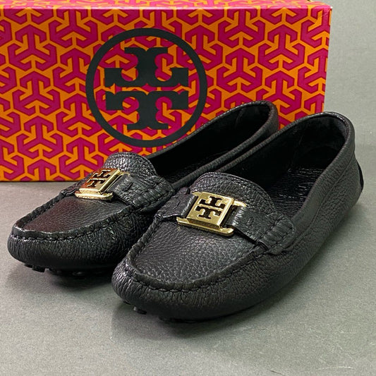 9e10 《美品》 TORY BURCH トリーバーチ ドライビングシューズ 7 1/2 ブラック レザー フラットシューズ ローファー 革靴 箱付き
