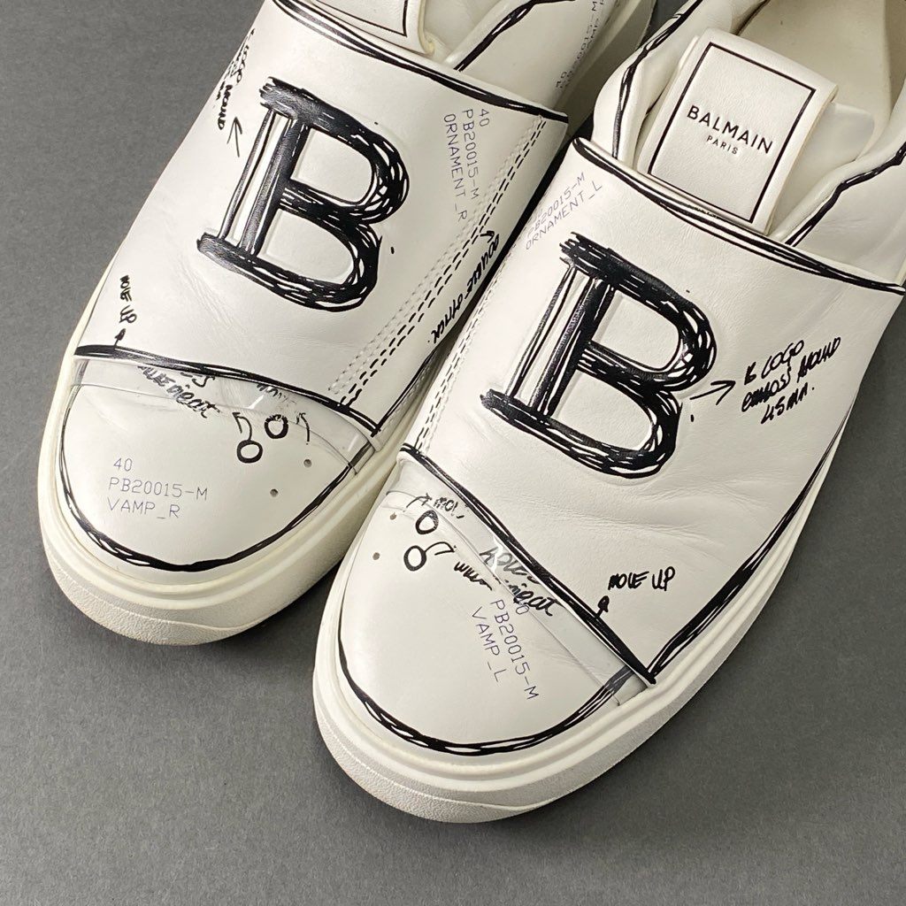 6d12 BALMAIN バルマン B Court Sketch Effect Sneaker Bコート スケッチスニーカー 25cm ホワイト レザー シューズ PB20015-M