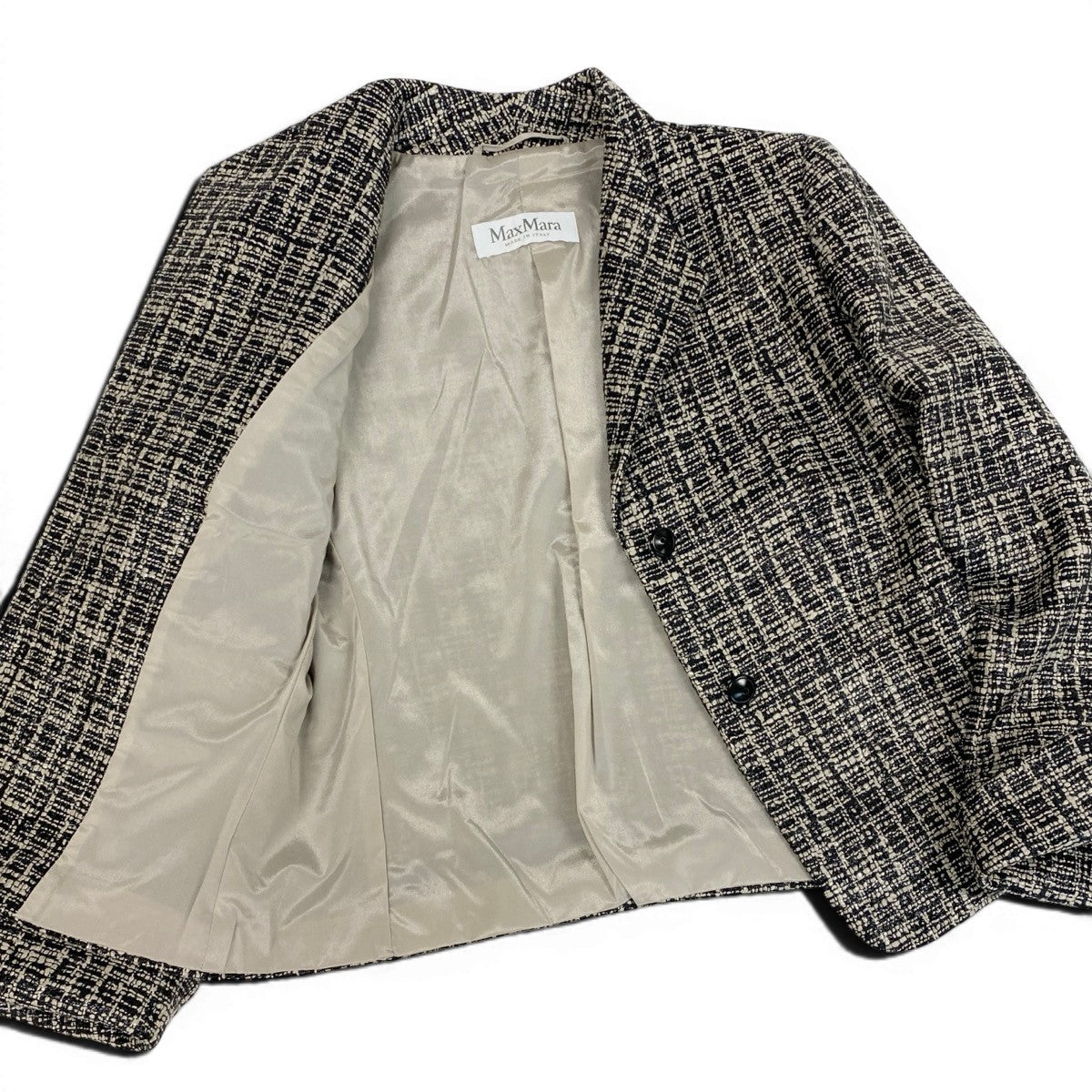 Ef3 【美品】 Max Mara マックスマーラ ツイードジャケット フォーマル サイズ42 ブラック グレージュ レディース 女性服u02t