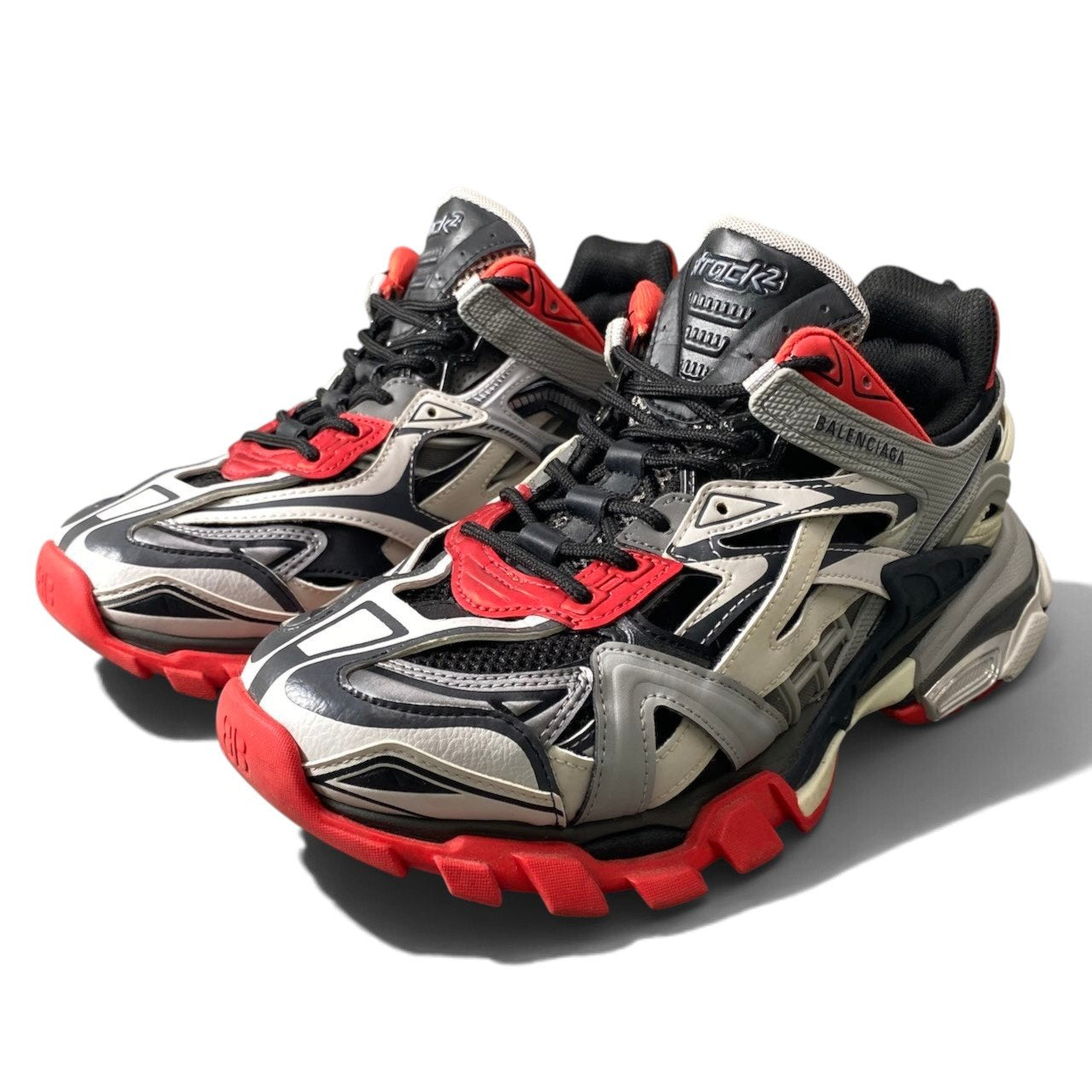 1h20 BALENCIAGA バレンシアガ track2 Trainer スニーカー パネルデザイン  568614 27cm レッド グレー ブラック メンズ 男性用t18r