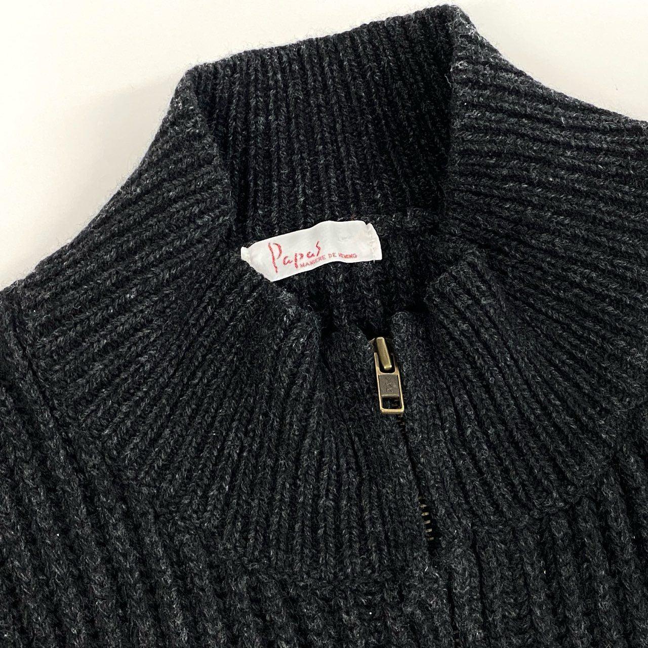 87l20 Papas パパス ニットブルゾン ジャケット カーディガン ミドルゲージ L グレー メンズu02t
