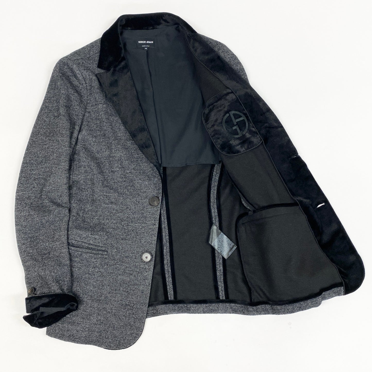 6L17 GIORGIO ARMANI ジョルジオアルマーニ テーラードジャケット ベロア切替 アウター イタリア製 46サイズ グレー ブラック メンズu02t