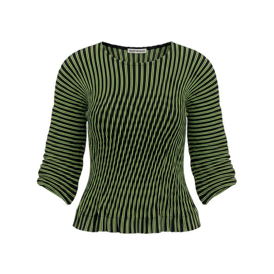 Ah28 ISSEY MIYAKE イッセイミヤケ ロングスリーブ プリーツカットソー ボーダー柄 IM74FJ500 サイズ2 マルチカラー ポリエステル レディースo07t