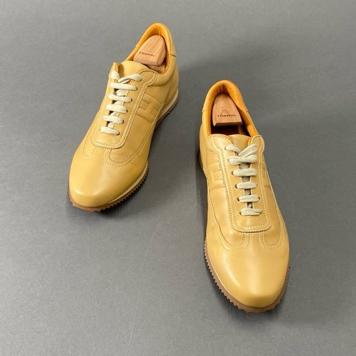 3h14 《美品》 HERMES エルメス Quick Leather Sneakers クイック レザー スニーカー 36 1/2 ベージュ シューズ イタリア製