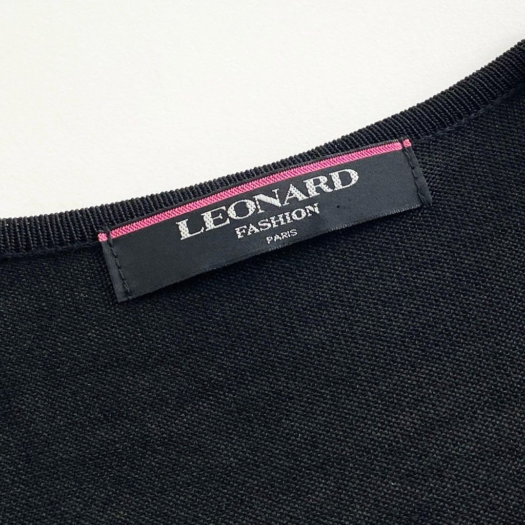 48f20 《美品》 LEONARD レオナール サマーニット ラインストーン装飾 ニット セーター 0327604 サイズL ブラック レディース 日本製