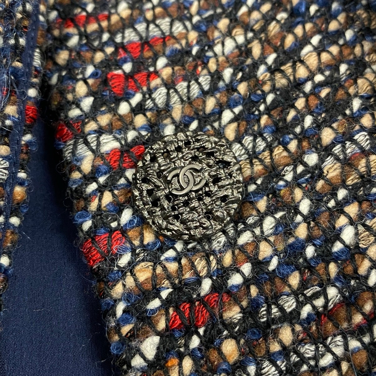 i22 CHANEL シャネル CCボタン レイヤード風 ツイードコート CC Button Layered Look Tweed Coat P44920 Size38 マルチカラーt18r