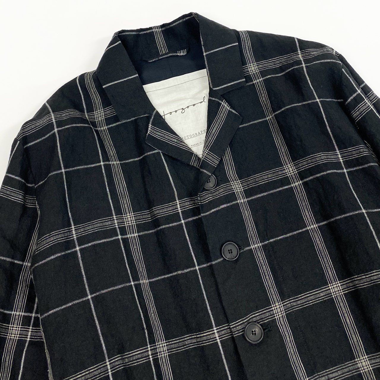 61b9《極美品》 toogood トゥーグッド THE PHOTOGRAPHER JACKET オーバーサイズ チェックジャケット 6 ブラック リネン メンズk02i