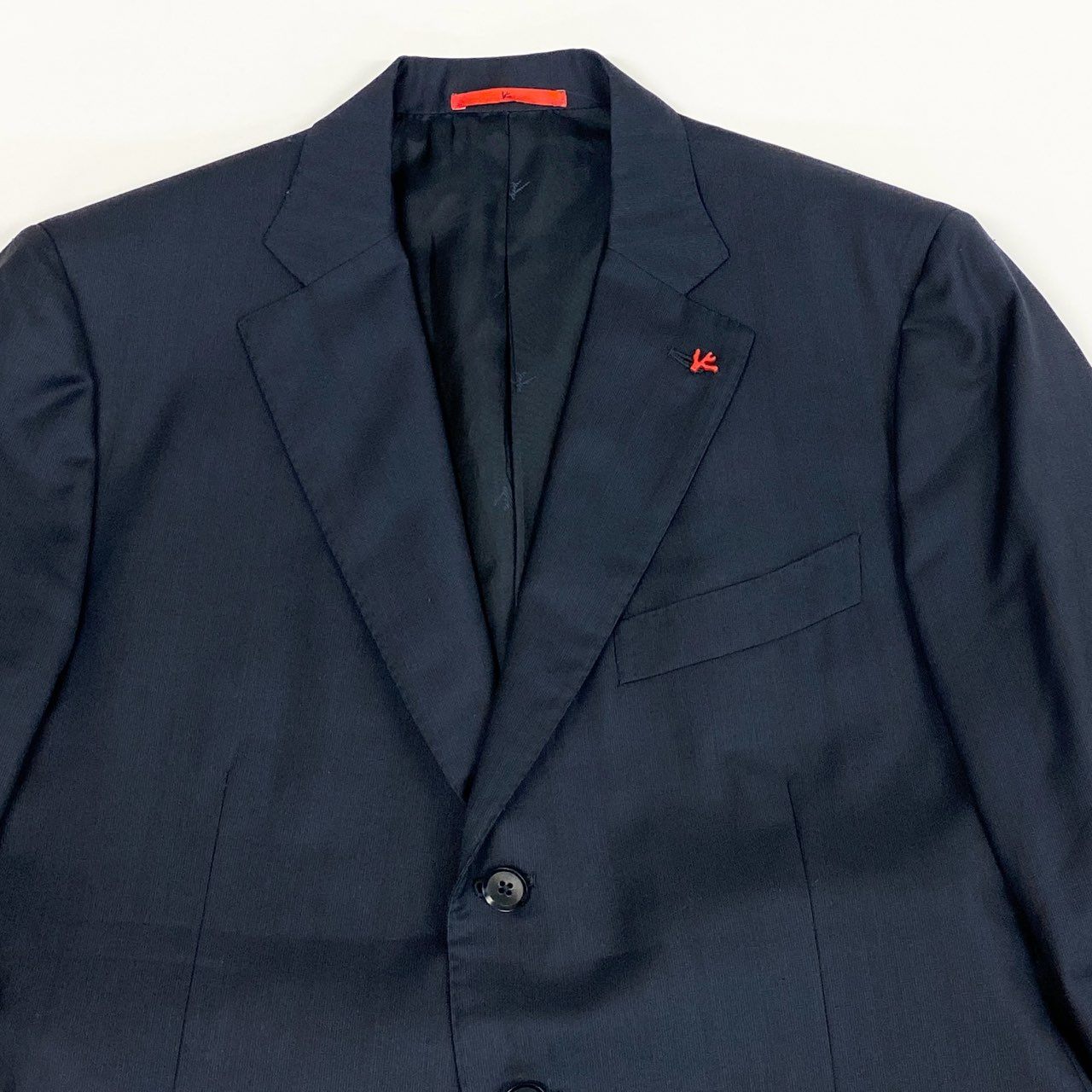 37L22 《美品》 ISAIA NAPOLI イザイア ナポリ シングルスーツ セットアップ テーラードジャケット スラックス 54 8R ネイビー ストライプ ウール SUPER180s メンズ 紳士服u02t