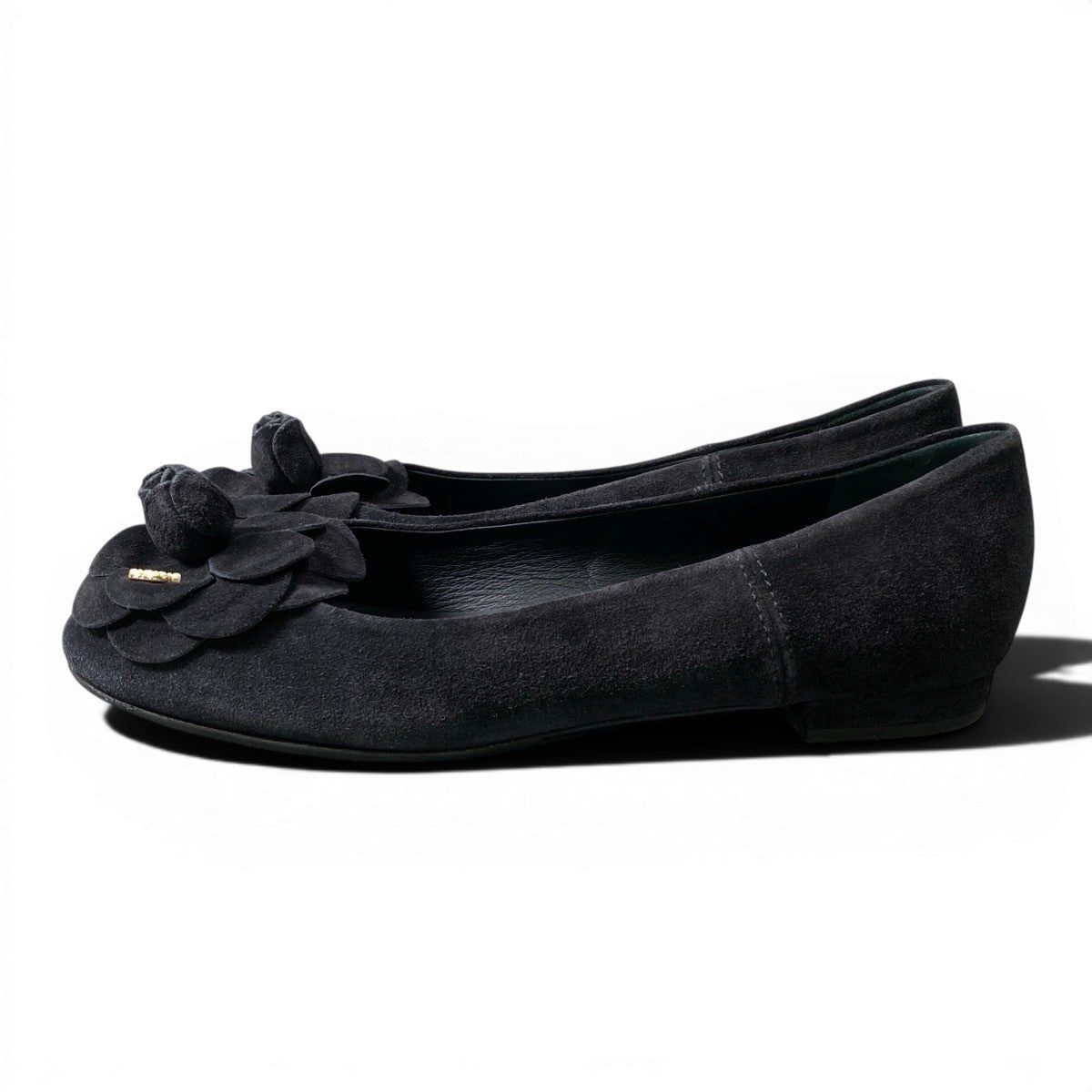f24 CHANEL フラットシューズ カメリア ココマーク パンプス G32162 36 1/2 サイズ ブラック ベルベット レディース 女性用o07t