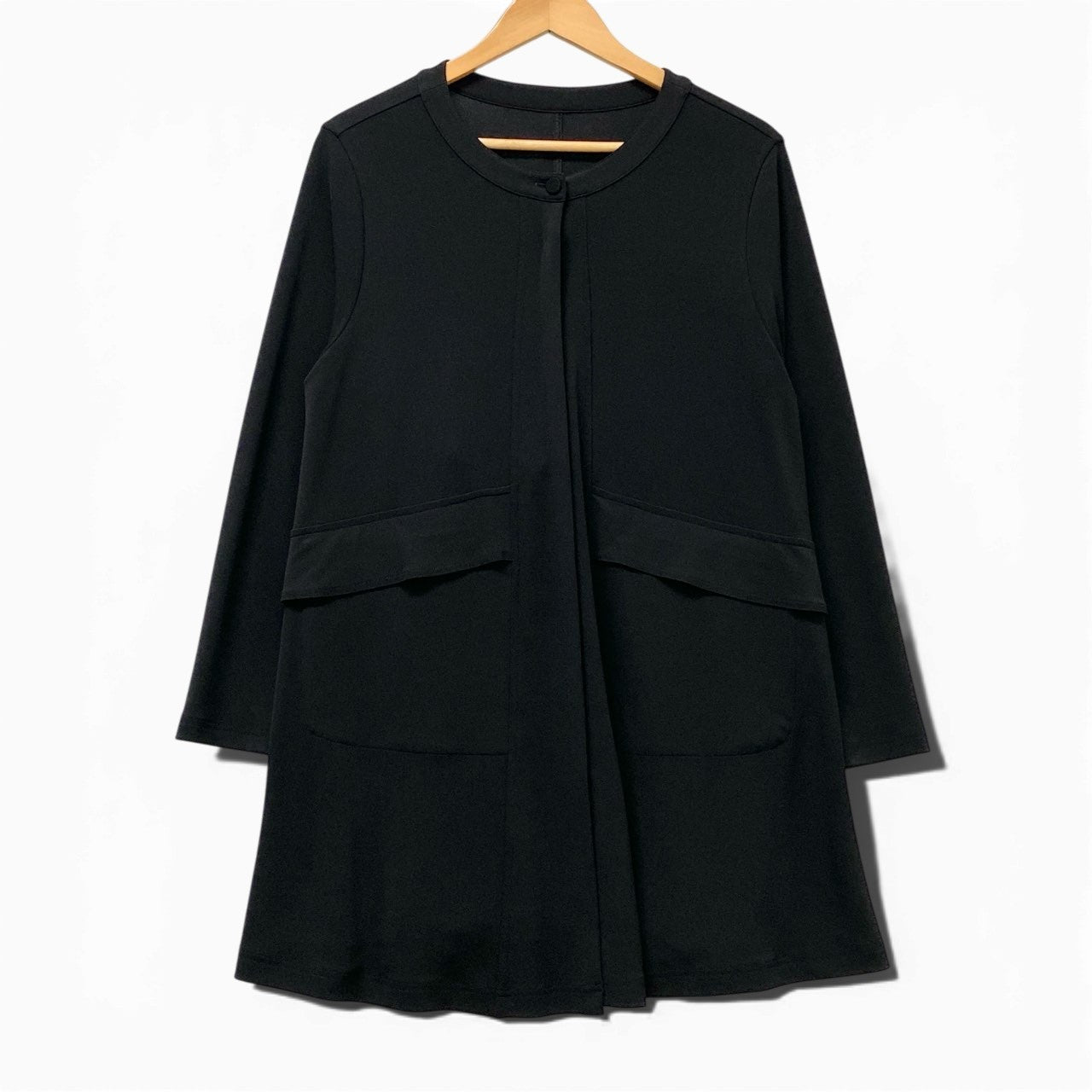 30b18 TOKUKO 1er VOL トクコプルミエヴォル ロングシャツワンピース ノーカラーシャツ ロングスリーブ 伸縮ストレッチ○ レディース 女性用 サイズ9 ブラックu02t