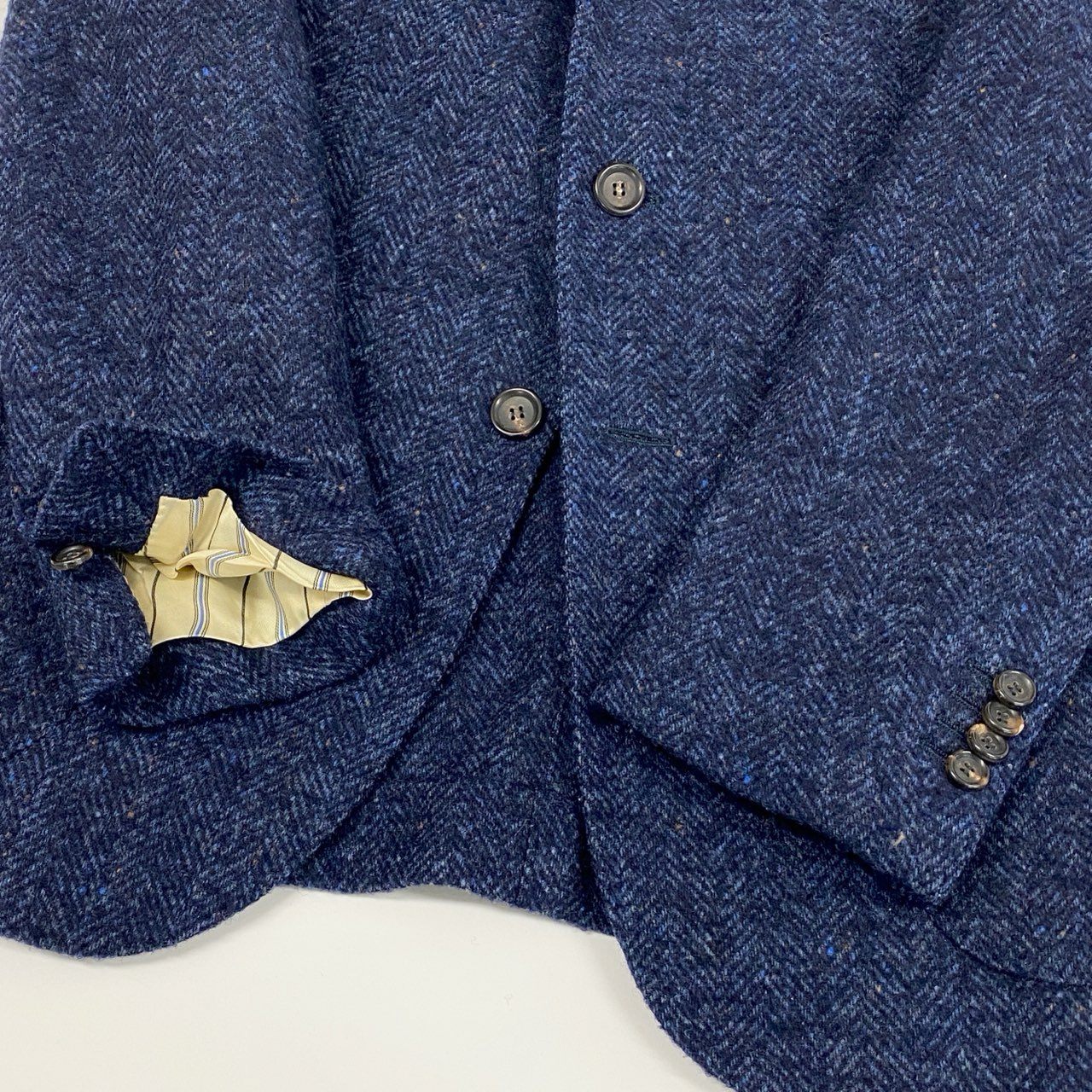 50a19 Stile Latino スティレラティーノ テーラードジャケット ツイード アンコンジャケット ヘリンボーン ウールブレンド〇 メンズ 紳士服 46 ネイビーu02t