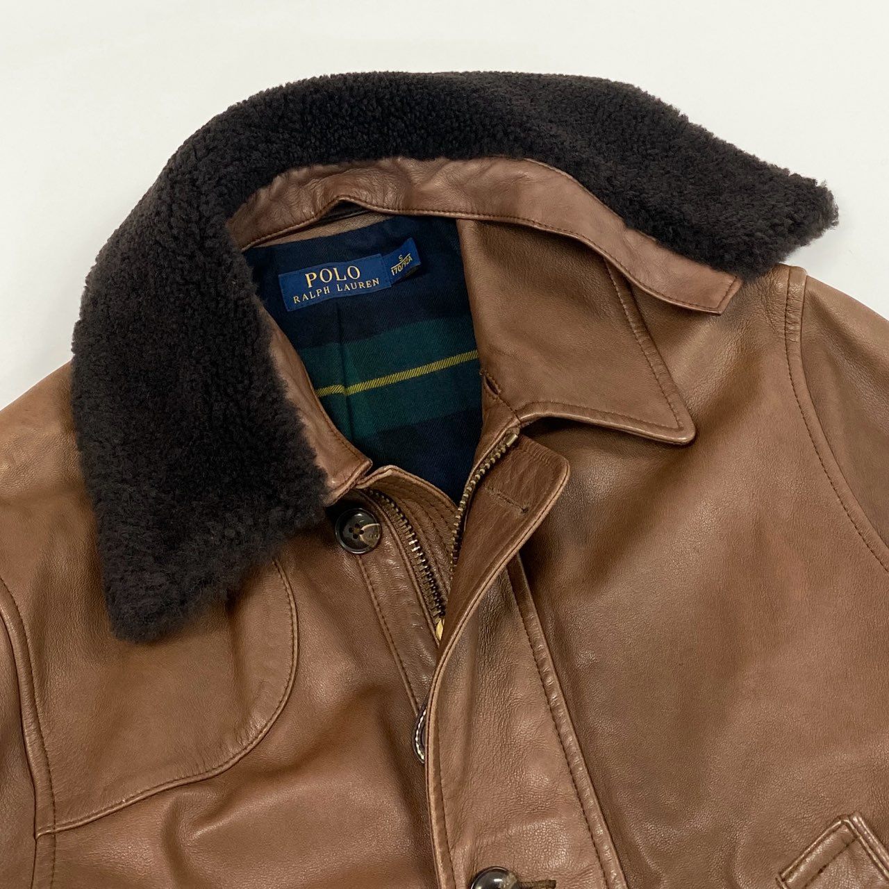 75i8 POLO RALPH LAUREN ポロラルフローレン BURHAM CAR COAT バーハム カーコート レザー ジャケット 襟着脱 ムートン S 170 ブラウン ラムレザー 羊革 メンズo07t
