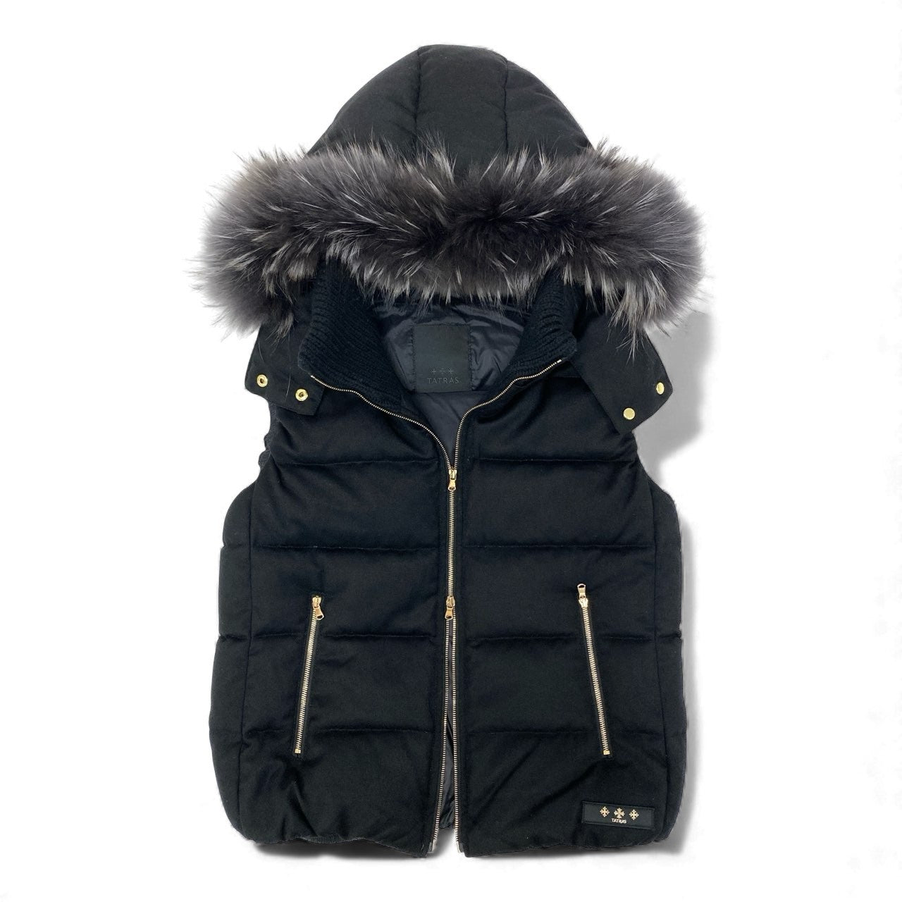 66k11 TATRAS タトラス ルセラ ラクーンファー ダウンベスト LTA19A4572 2 ブラック アウター フード付きt18r