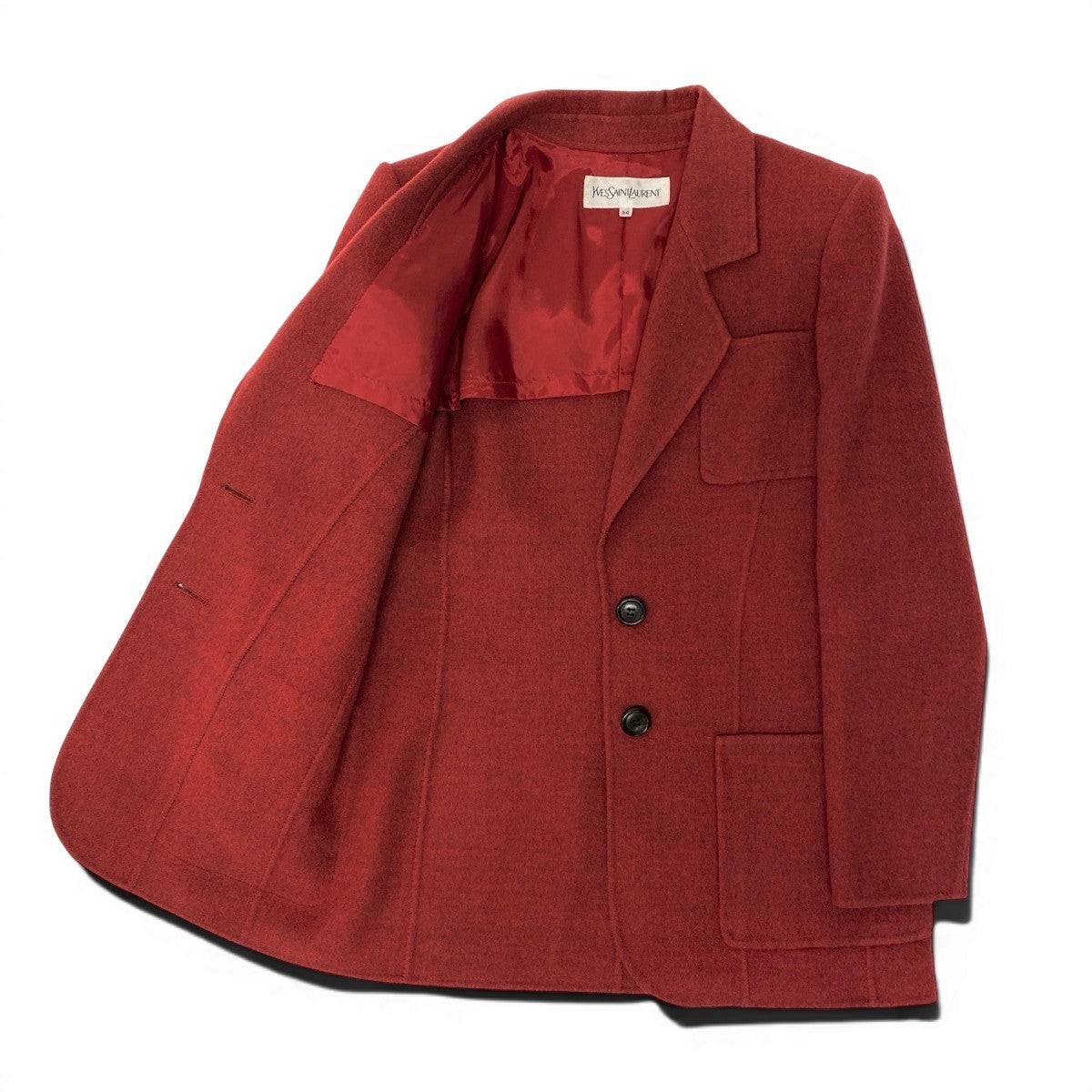81e27 YVES SAINT LAURENT イヴサンローラン テーラードジャケット ウールジャケット サイズ34 レッド 羊毛100％ レディース 女性服u02t