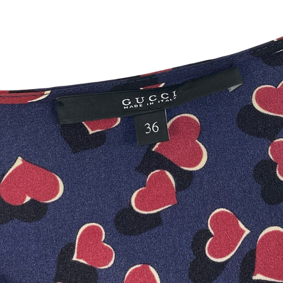26j8 GUCCI グッチ ノースリーブブラウス シルクブラウス ハート柄 イタリア製 36サイズ ネイビー ボルドー シルク100％ レディース 女性用u02t