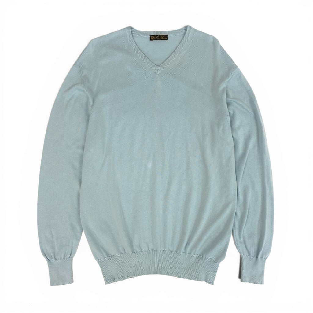6l25 Loro Piana ロロピアーナ Vネック ニット セーター トップス 52 ライトブルー コットン メンズ イタリア製u02t