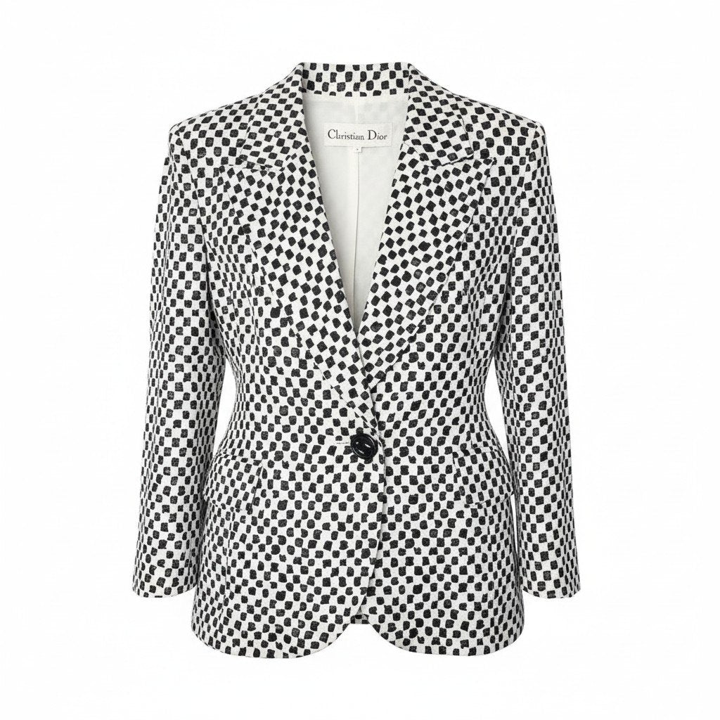 76d9 Christian Dior クリスチャンディオール テーラードジャケット ブレザー ピークド 総柄 7 ホワイト コットン レディースo07t
